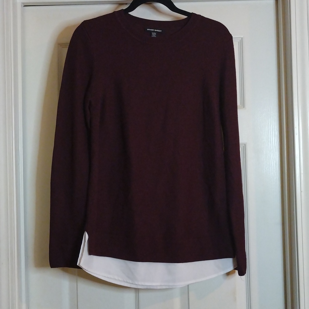 HILARY RADLEY Women's‎ Maroon FAUX LAYERED TUNIC TEXTURED SWEATER Size Small
